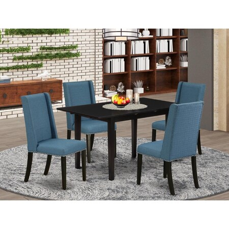 East West Furniture 5 Piece Norfolk Wood Dining Table Set - Black NOFL5-BLK-21